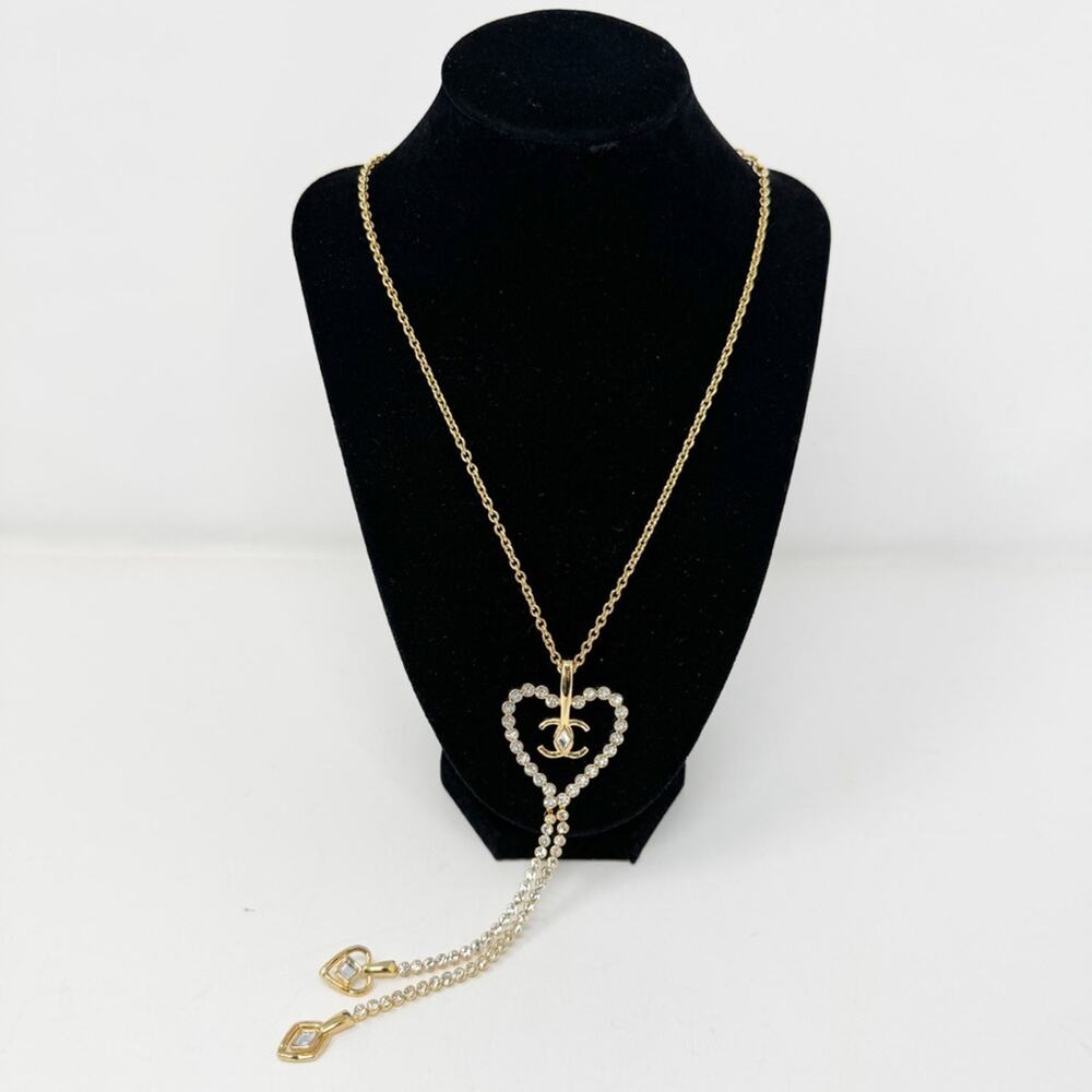 Chanel 2023 CC Crystal Heart Necklace